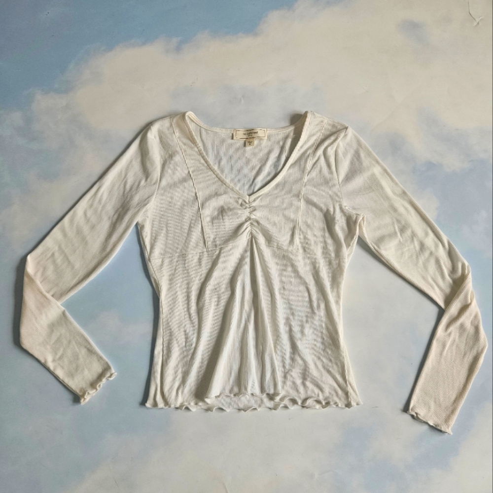 Cute Stylish Ivory Ribbed Knit Long Sleeve Top Fitted Ivory Long Sleeve Top